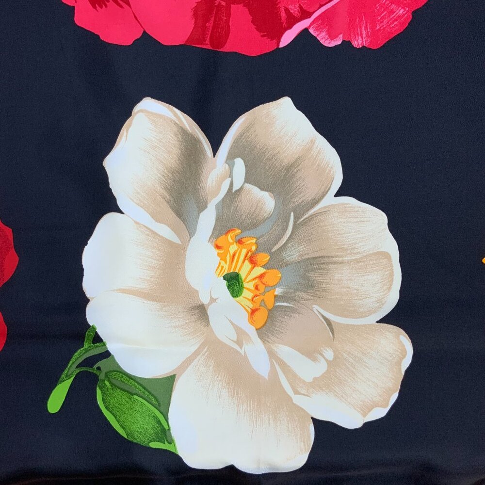 ECHO Large Square Silk Scarf Rose Blossons on Black Background 35" - Picture 12 of 16